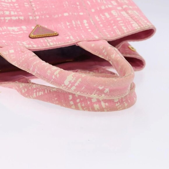 PRADA Canapa MM Hand Bag Canvas Pink Gold Auth - Picture 6 of 16